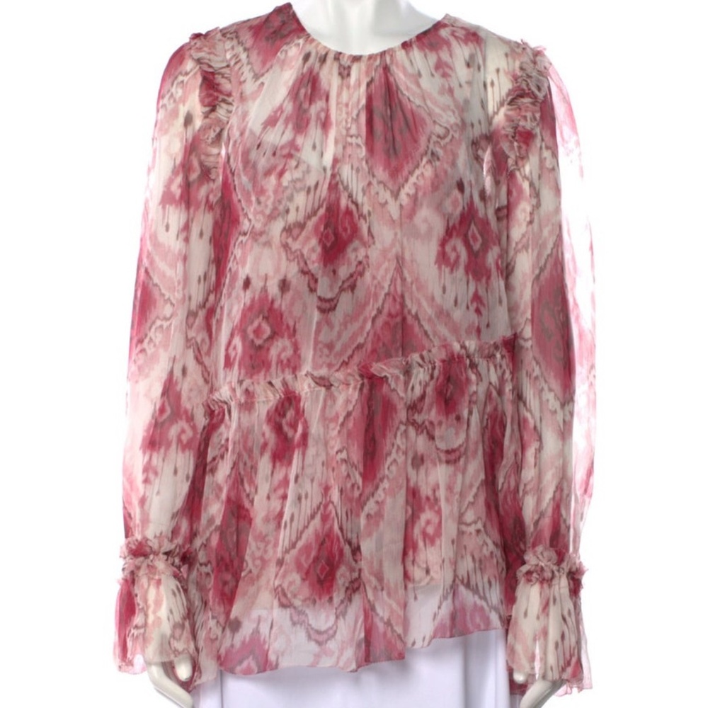 Zimmermann Ruffle Blouse Pink White Long Sleeve Romantic Size Large
